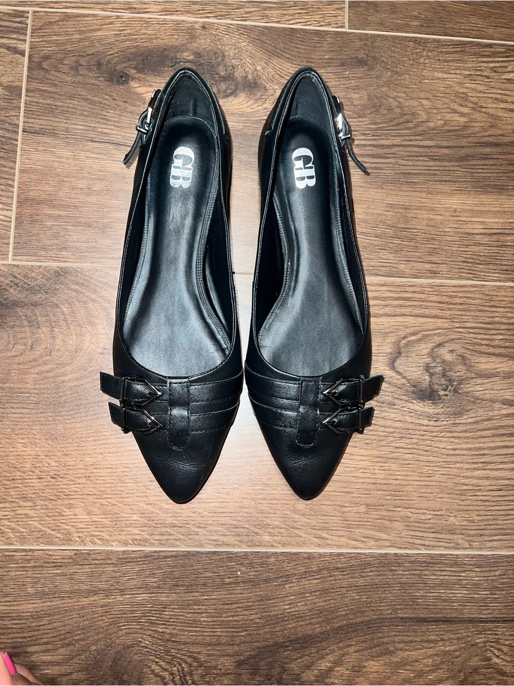 Gianni Bini Black Pointed Toe Flats with Double Buckle